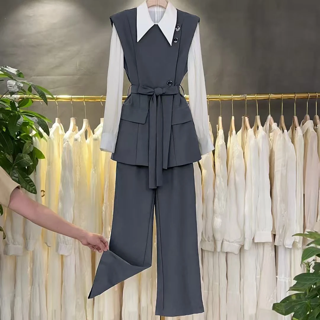 〈纪朵研〉1226时尚休闲风气质轻熟风拼接时尚风套装