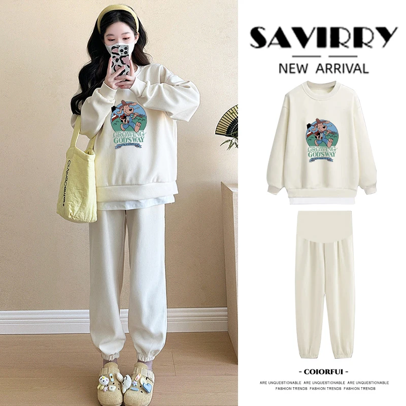 孕妇2025新款秋冬卡通小狗休闲卫衣＋托腹束脚卫裤外穿两件套