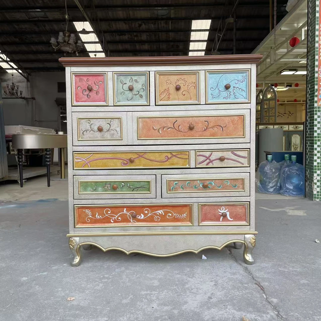 欧式彩绘七斗柜美式轻奢复古客厅家用大容量玄关做旧设计师款式