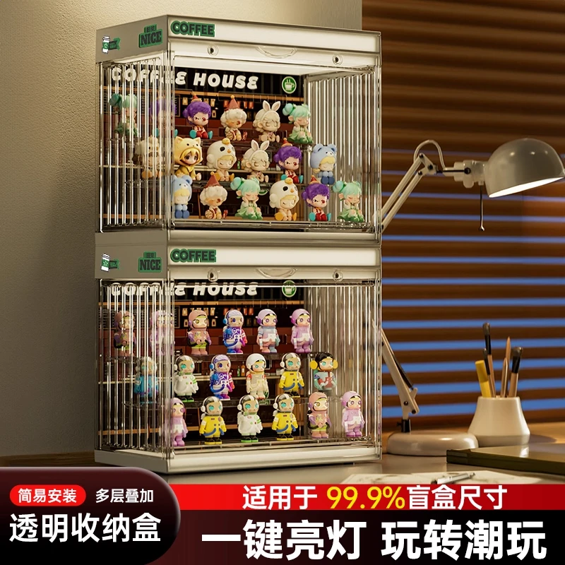 盲盒收纳展示架透明防尘手办收纳盒玩偶labubu泡泡玛特模型展示柜