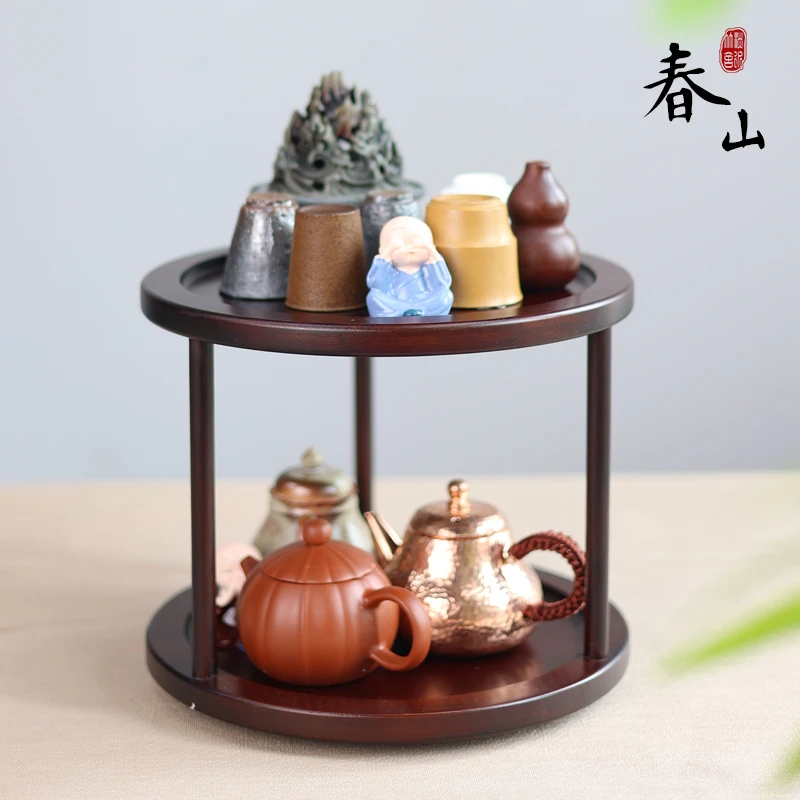 两层春山精品高山楠竹手工茶壶架家用杯架花几茶水博古茶具储物架