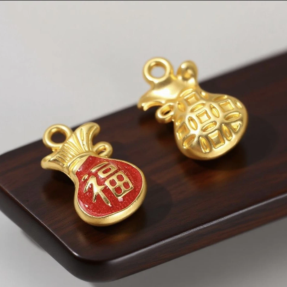 保色古法福袋福字吊坠滴油福袋钱袋diy手链项链饰品配件材料