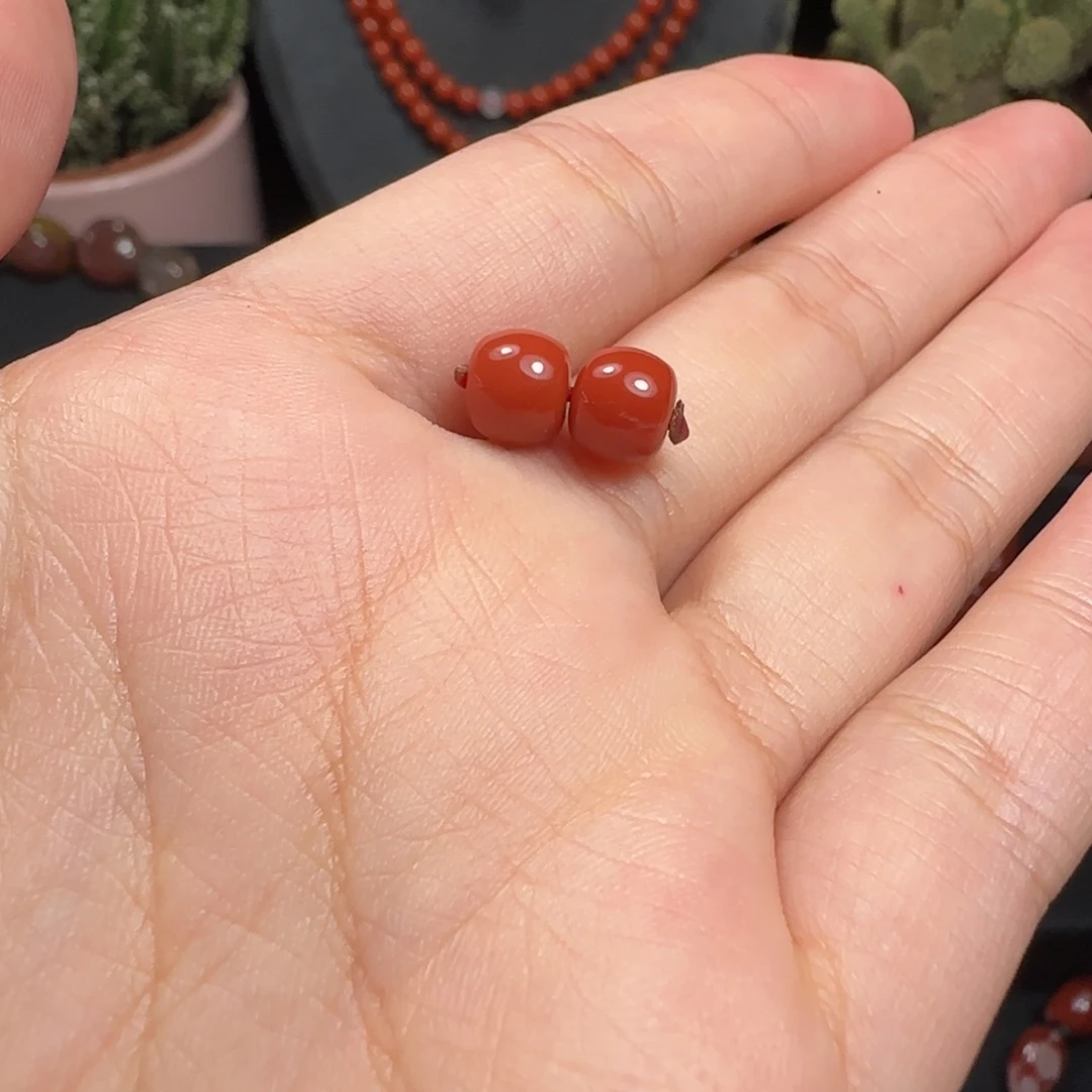 南红玛瑙未镶嵌腰珠原矿锦红单珠2个7mm