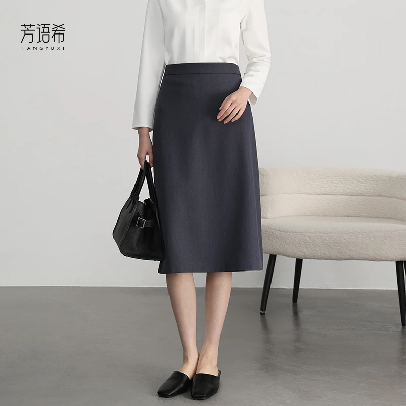 灰色a字裙中长裙女夏季职业气质半身裙工装西装裙面试正装工作裙