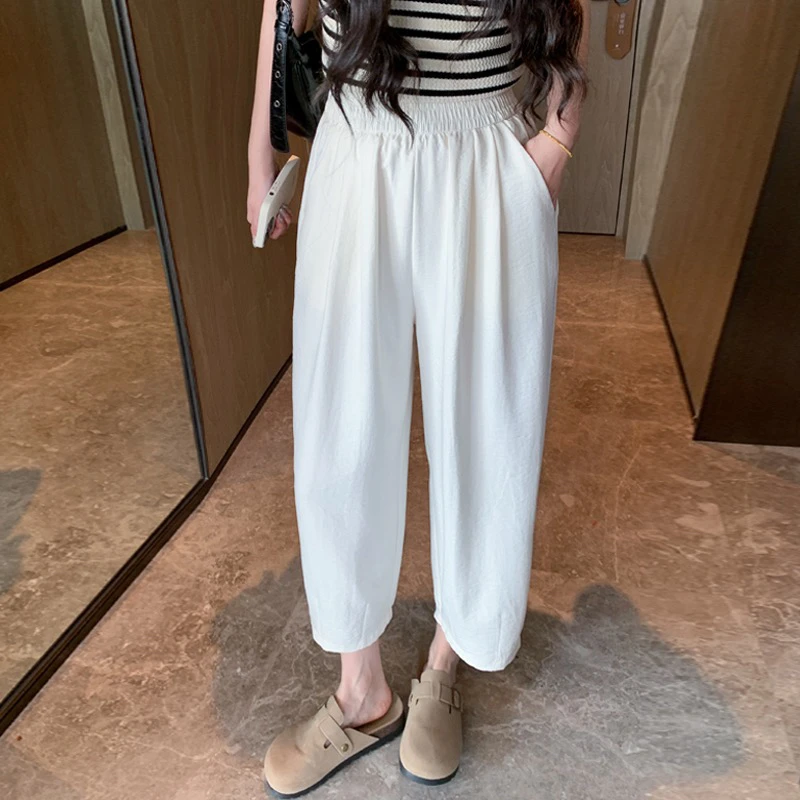 【小个子定制】夏季八分高腰显瘦百搭慵懒风夏季薄款奶芙哈伦裤