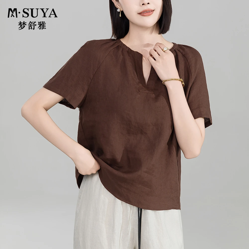 M·SUYA/梦舒雅【100亚麻短袖】时髦女装减龄显瘦空调衫休闲百搭