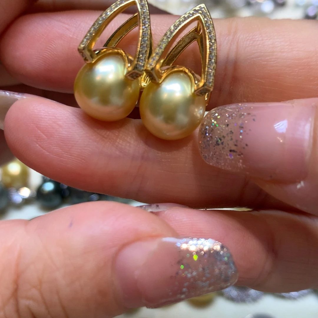 银S925镶嵌海水珍珠耳饰