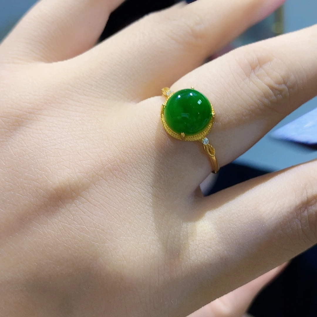 和田玉（碧玉）戒指银S925镀金镶嵌