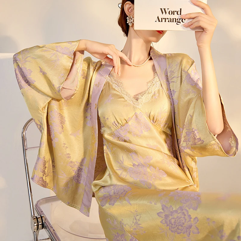 新中式千金复古名媛风轻奢人丝吊带连衣裙收腰修身显瘦长裙M6090A