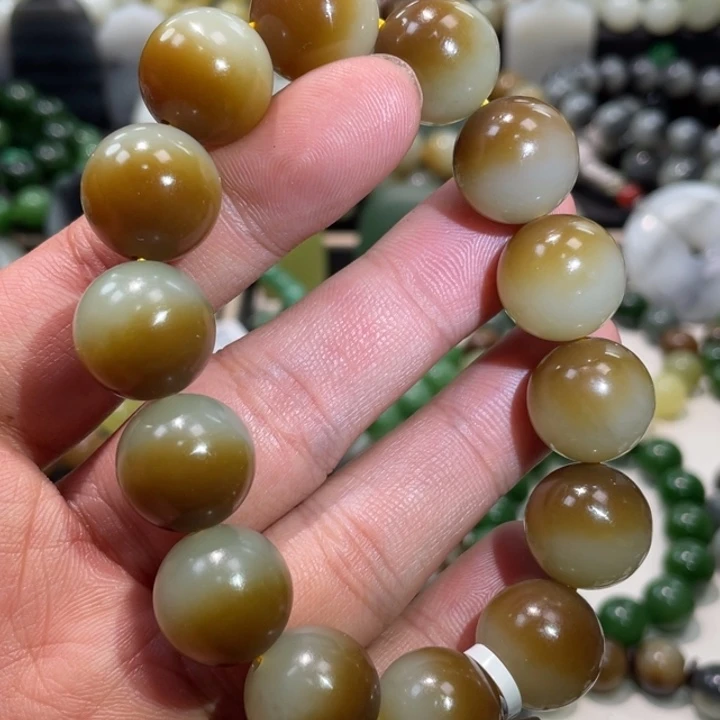 和田玉未镶嵌手串新疆且末糖白卡16精品聚宝盆