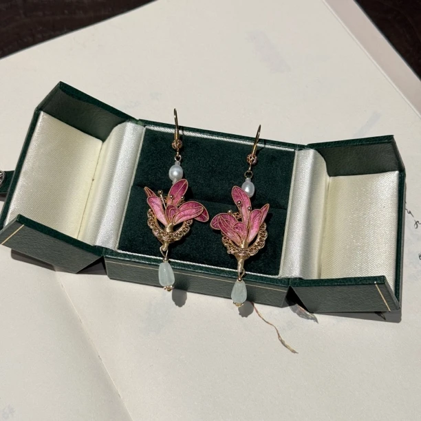 紫色掐丝耳饰 非遗绒花手工掐丝耳饰日常百搭款