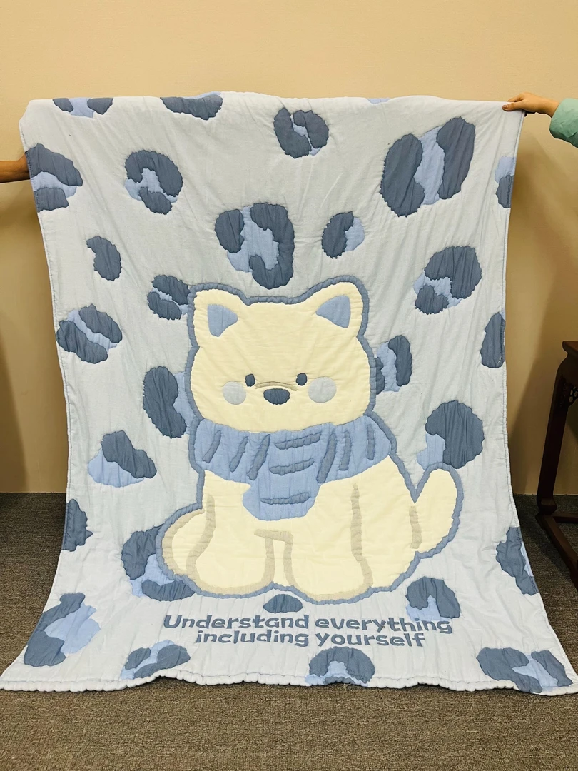 【豹纹熊崽-兰】150*200cm  A类全棉纱布奶油泡芙被