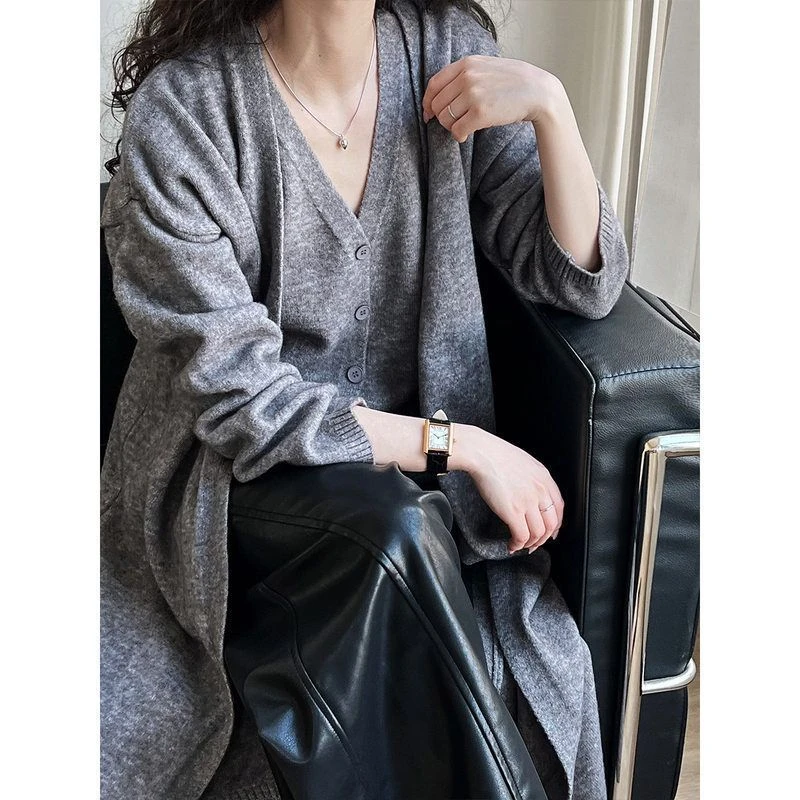中长款针织开衫+背心马甲两件套简约设计感慵懒毛衣套装