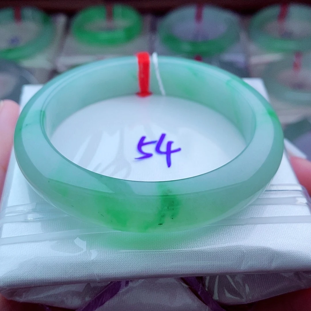 翡翠未镶嵌手镯0570-54圈口 绿底 飘阳绿 冰润细腻