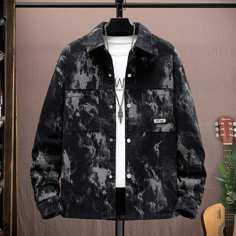 潮牌黑色牛仔外套男士春秋冬季2025新款韩版潮流帅气休闲夹克8877