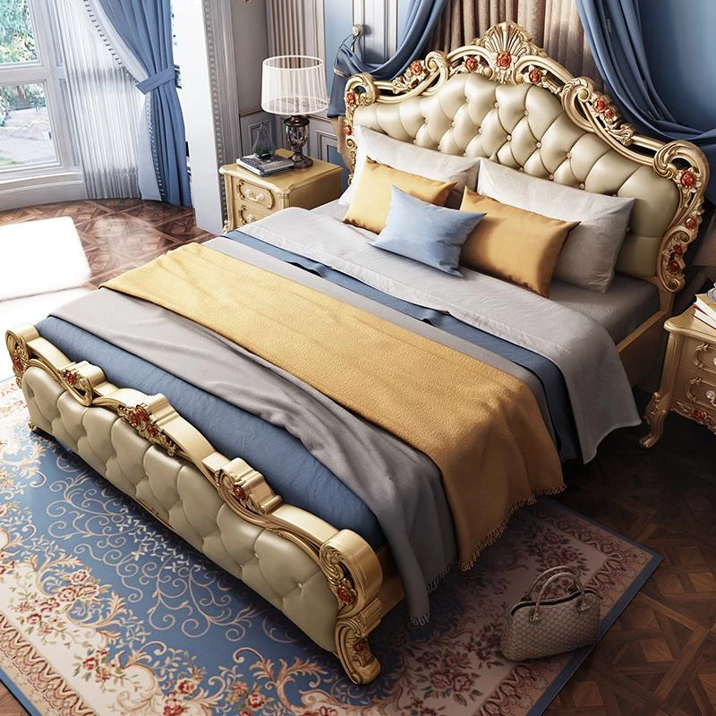 欧式床双人床皮床主卧简欧风格现代简约法式香槟金奢华婚床公主床