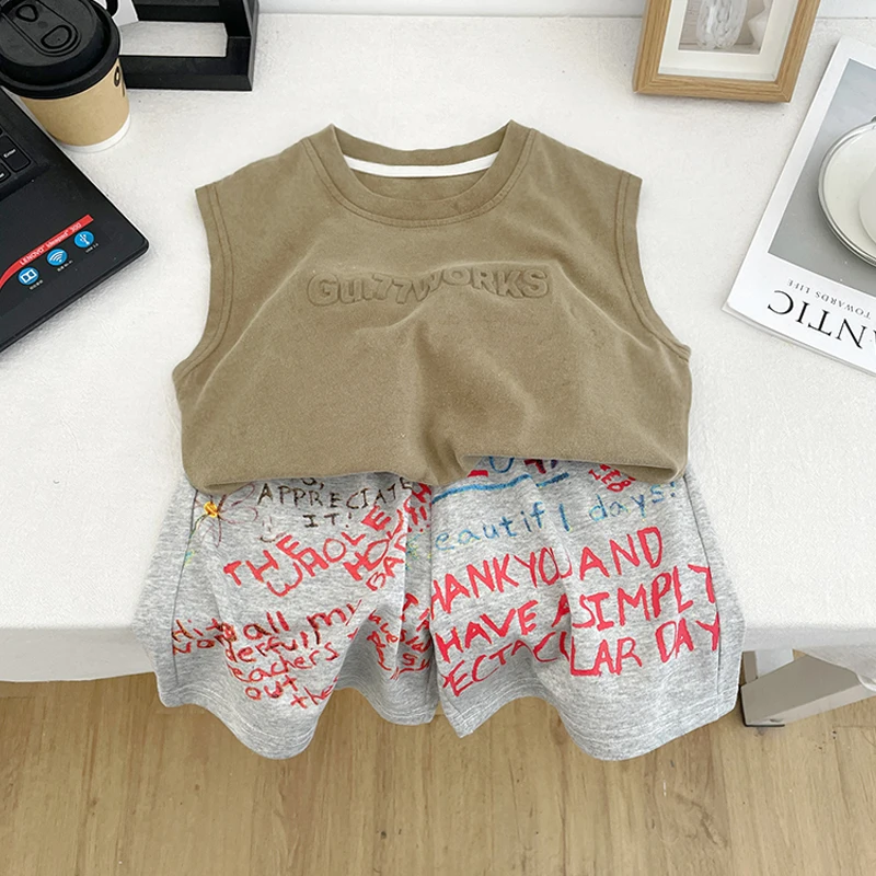男童套装背心夏装2025新款儿童夏季无袖短裤两件套宝宝运动衣服潮