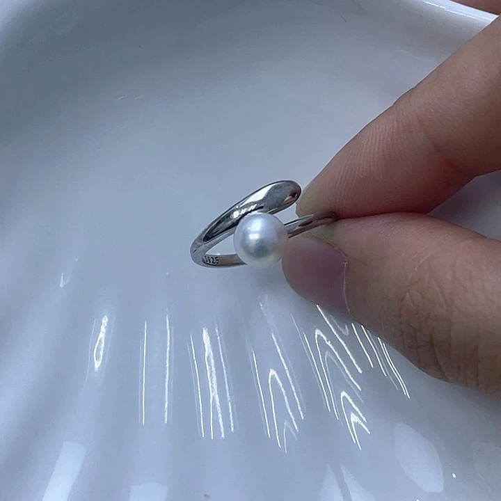 我***福淡水珍珠银S925镶嵌戒指
