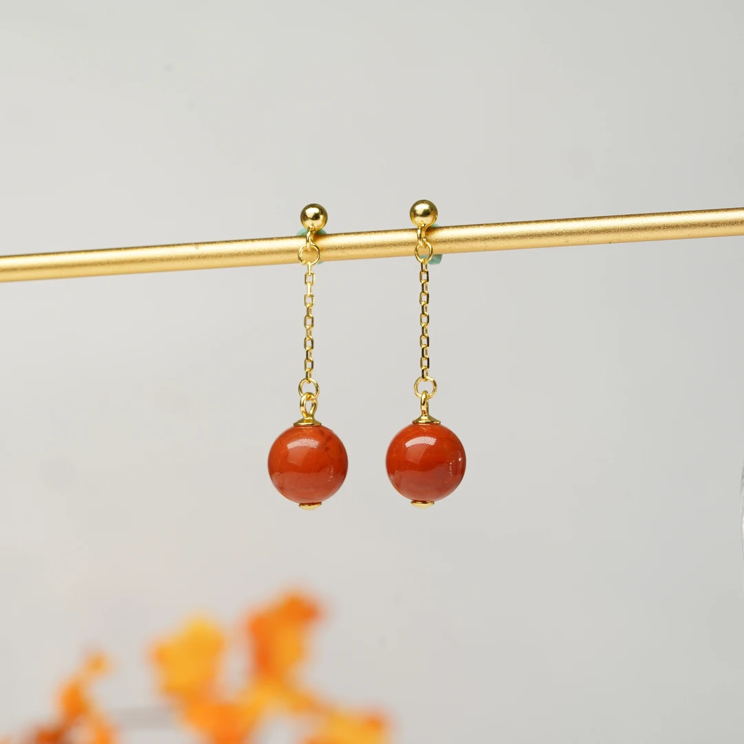 【小北好物】S925银南红耳钉约8mm+【多样性发一件】2QH258X20