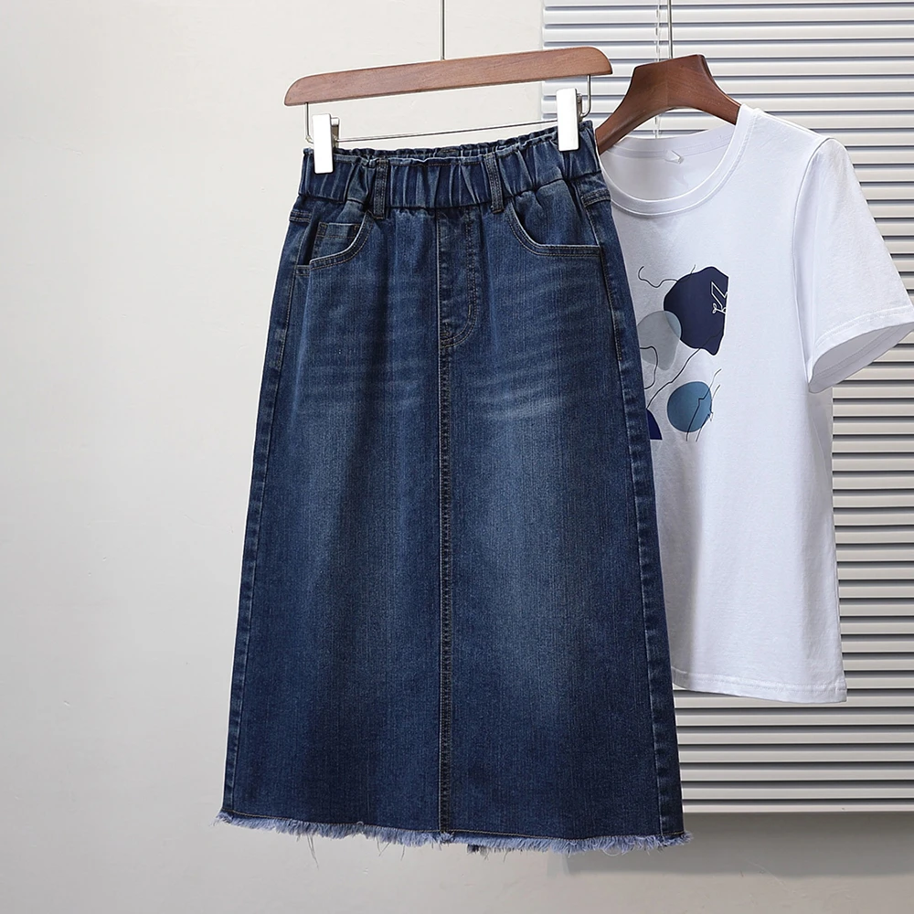 秋季新款胖mm大码女装韩版复古高腰百搭显瘦开叉牛仔半身裙