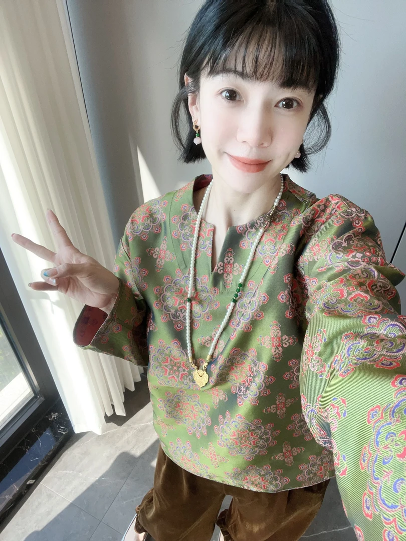 【锦悦】新中式国风织锦宝相花时尚气质复古秋季小衫上衣