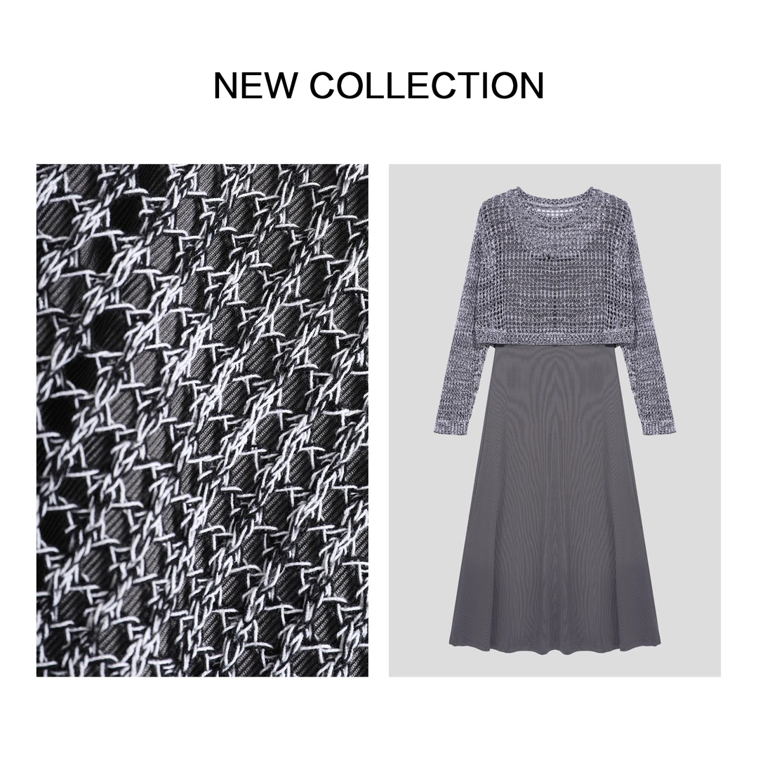 【小铃铛】L1F38090B 春季女装轻薄连衣裙+透气线衣套装 舒适出行