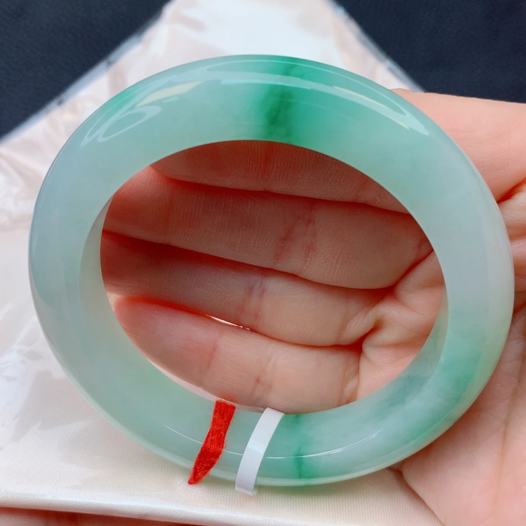 翡翠未镶嵌手镯53-54细糯冰满绿飘阳绿花