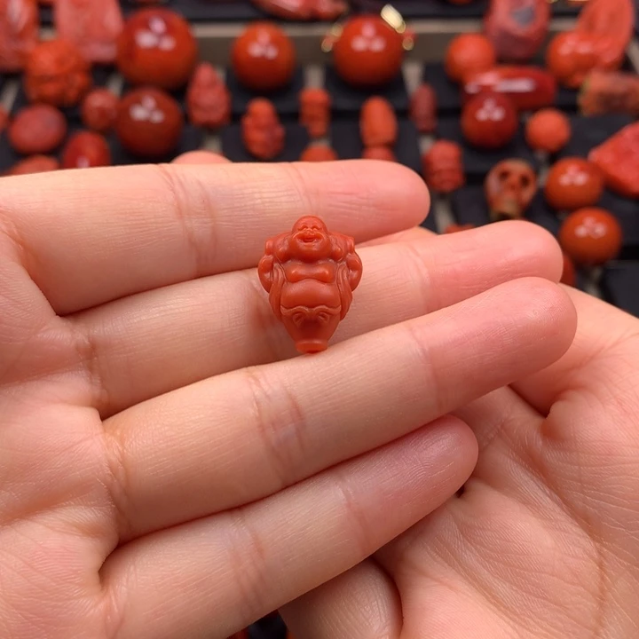 南红玛瑙未镶嵌弥勒佛三通14.6MM