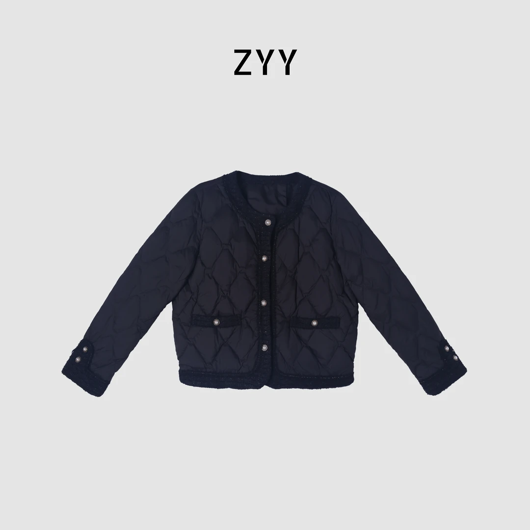 ZYY【月下恋人】2025S/S新品小香风拼接菱形格羽绒服女X25DYRF04683