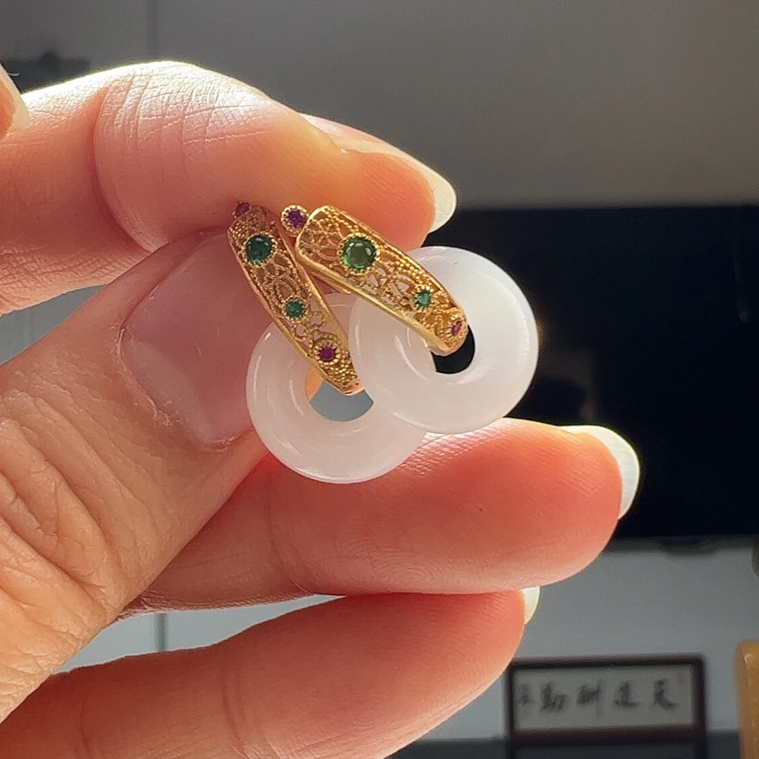 翡翠银S925镶嵌耳饰天然翡翠