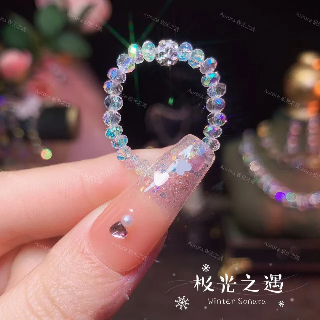 非金属仿水晶戒指 气质轻奢时尚百搭少女极光素款