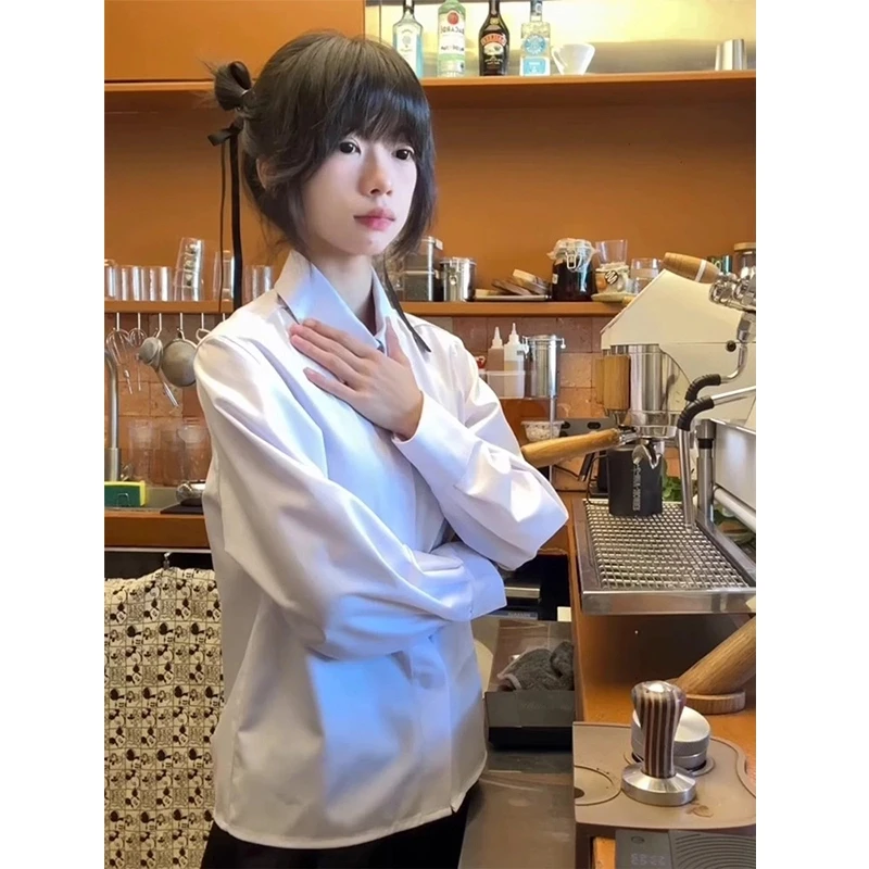 白色长袖衬衫男春季高级感叠穿上衣cleanfit情侣装休闲内搭衬衣潮