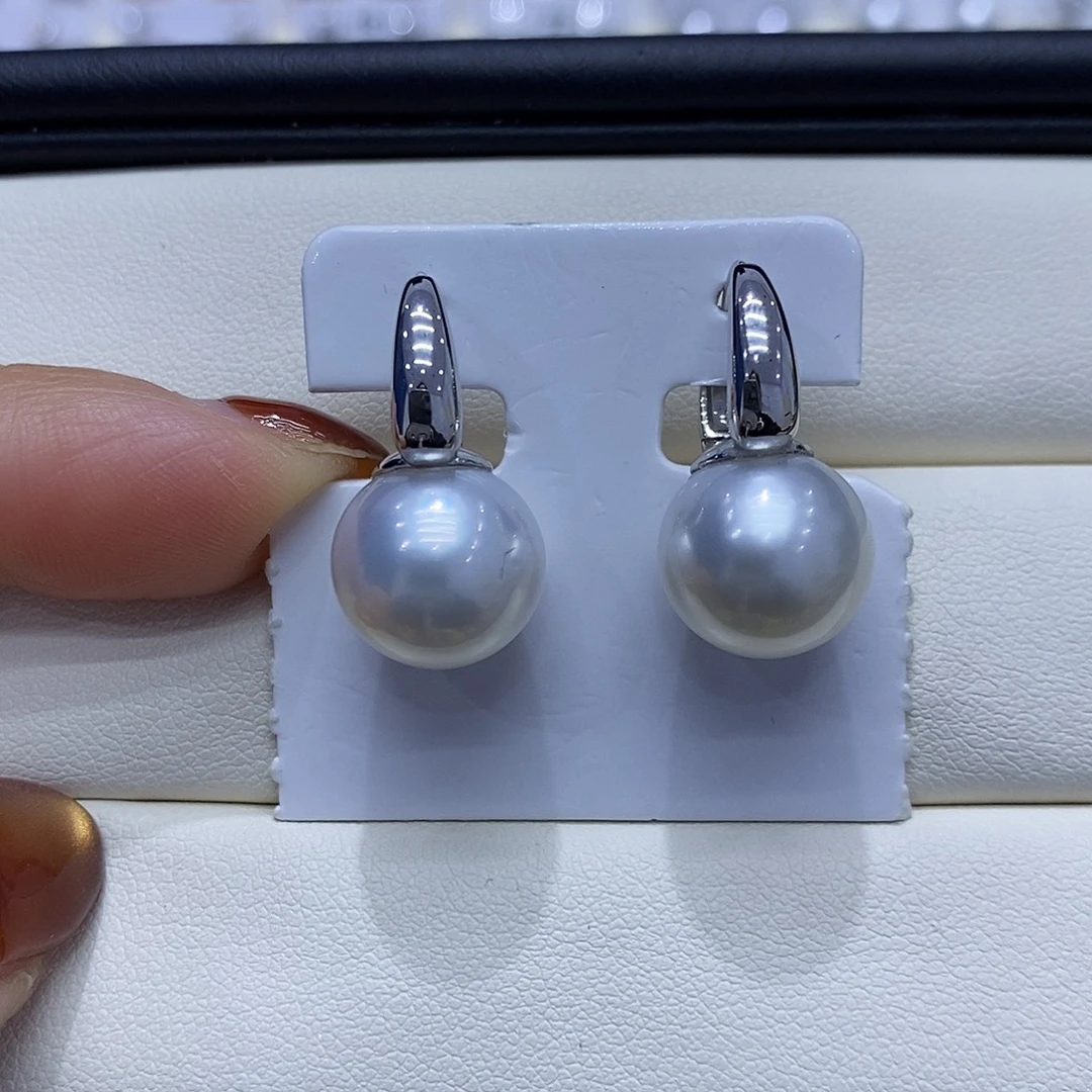 18K金镶嵌耳饰海水珍珠12到13点位澳白