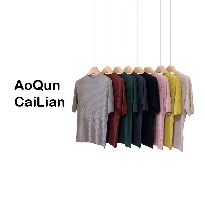 AoQunCaiLian夏季千鸟格设计显气质高级洋气套头针织中袖1-GG6012