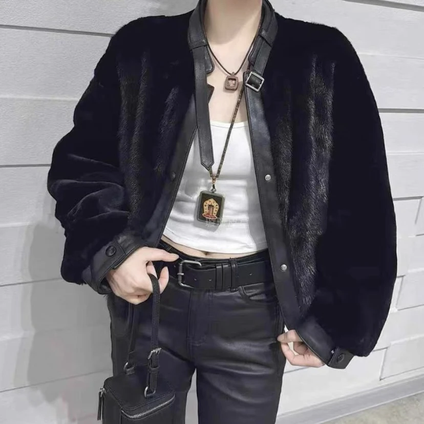 【锦米】皮毛一体女装短外套时尚潮流ins狐狸毛领配貂领托卡领保暖