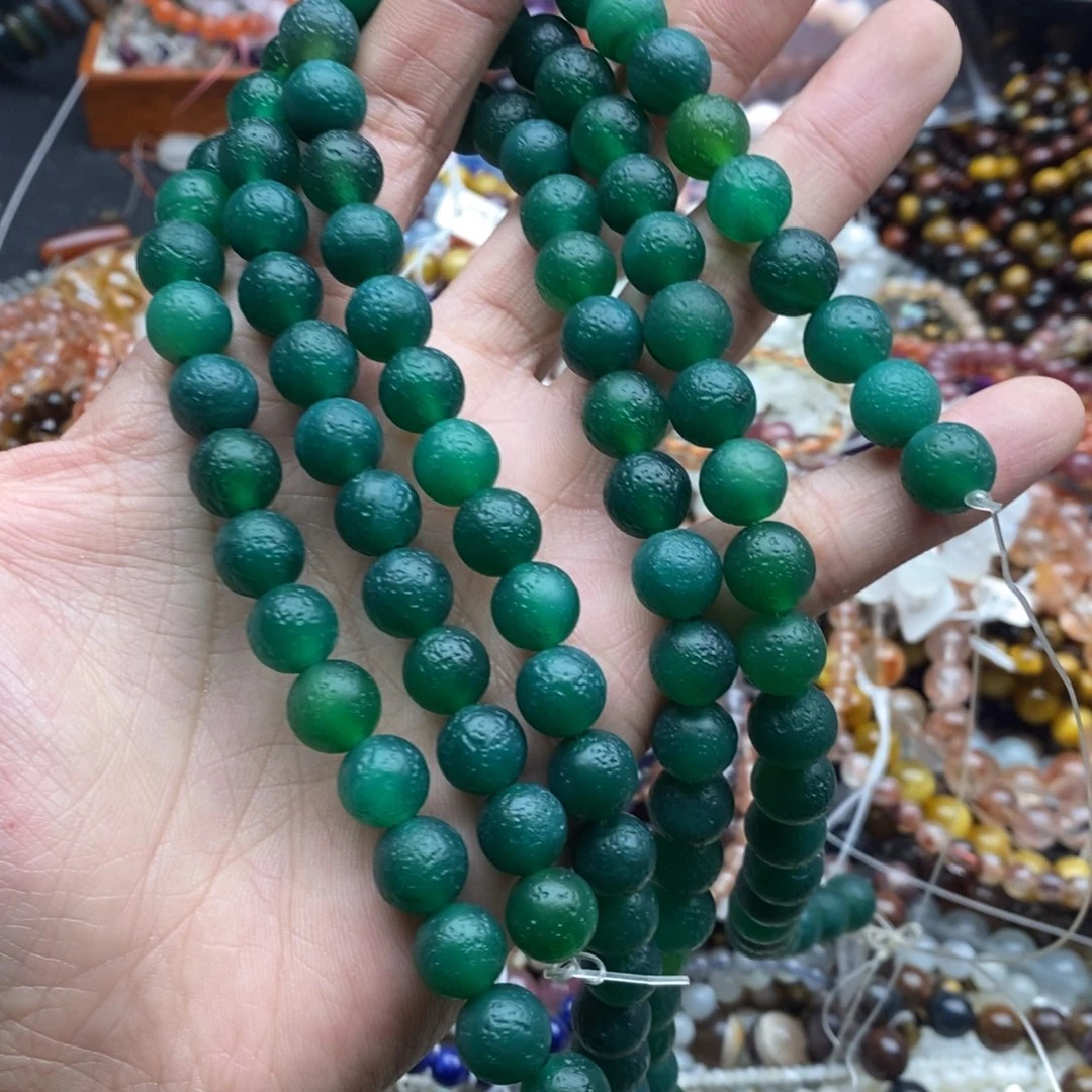 玛瑙/玉髓未镶嵌珠宝半成品一条天然10mm橘皮绿玛瑙圆珠