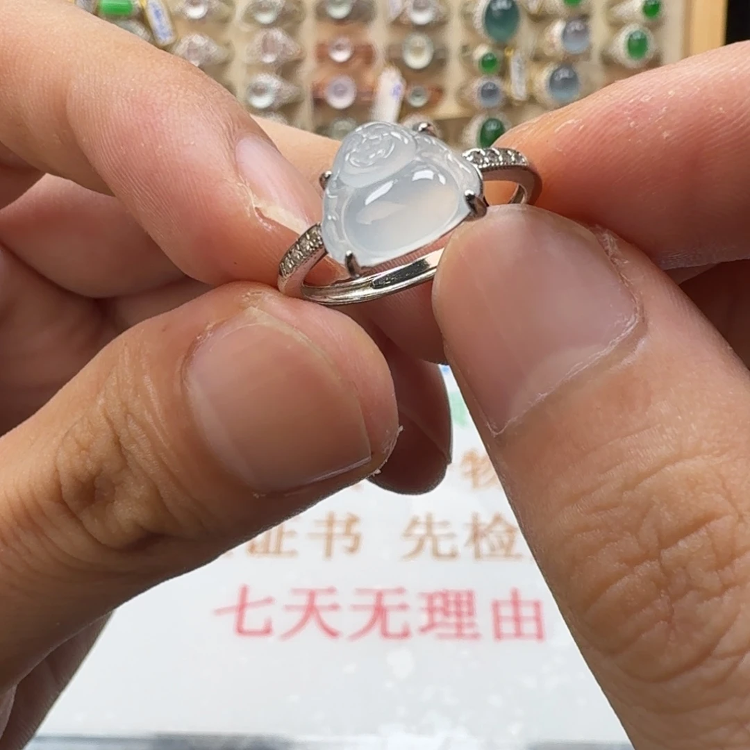 翡翠银S925镶嵌戒指天然缅甸翡翠A货