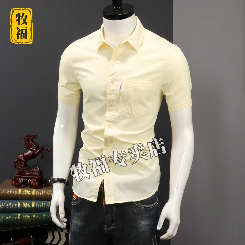 夏季薄款衬衫男短袖全棉纯色商务休闲衬衣宽松大码男装半袖上衣潮