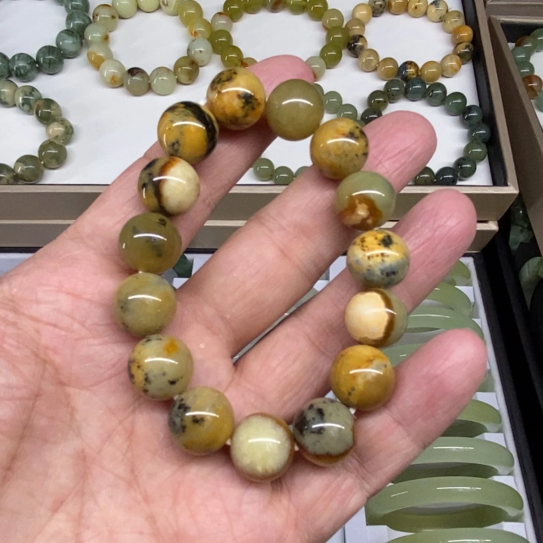 蛇纹石玉未镶嵌手链13珠径