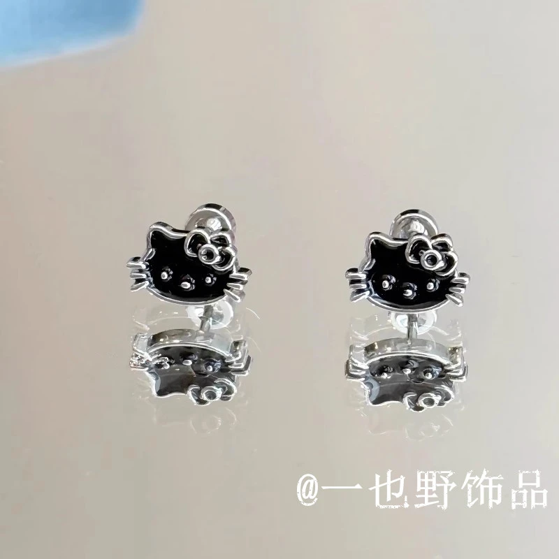 钛钢耳饰 甜美可爱KT猫咪甜酷暗黑耳钉免摘钛钢螺丝耳骨耳蜗钉 92