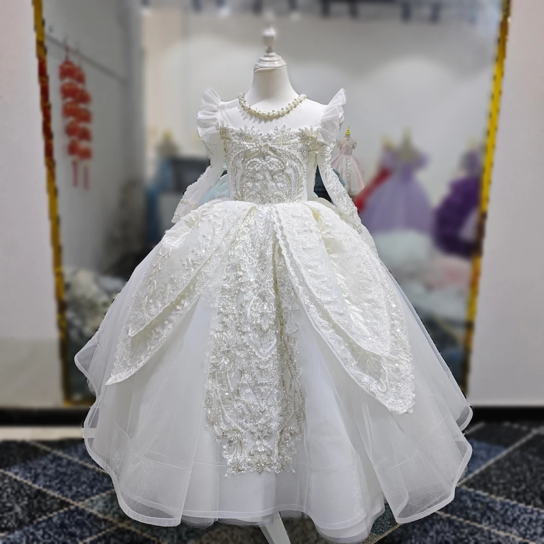 高定白色儿童礼服裙生日走秀款轻奢