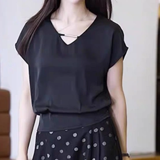 高级缎面飞飞袖上衣女装夏季新款洋气卡腰小衫显瘦短款雪纺衫2793