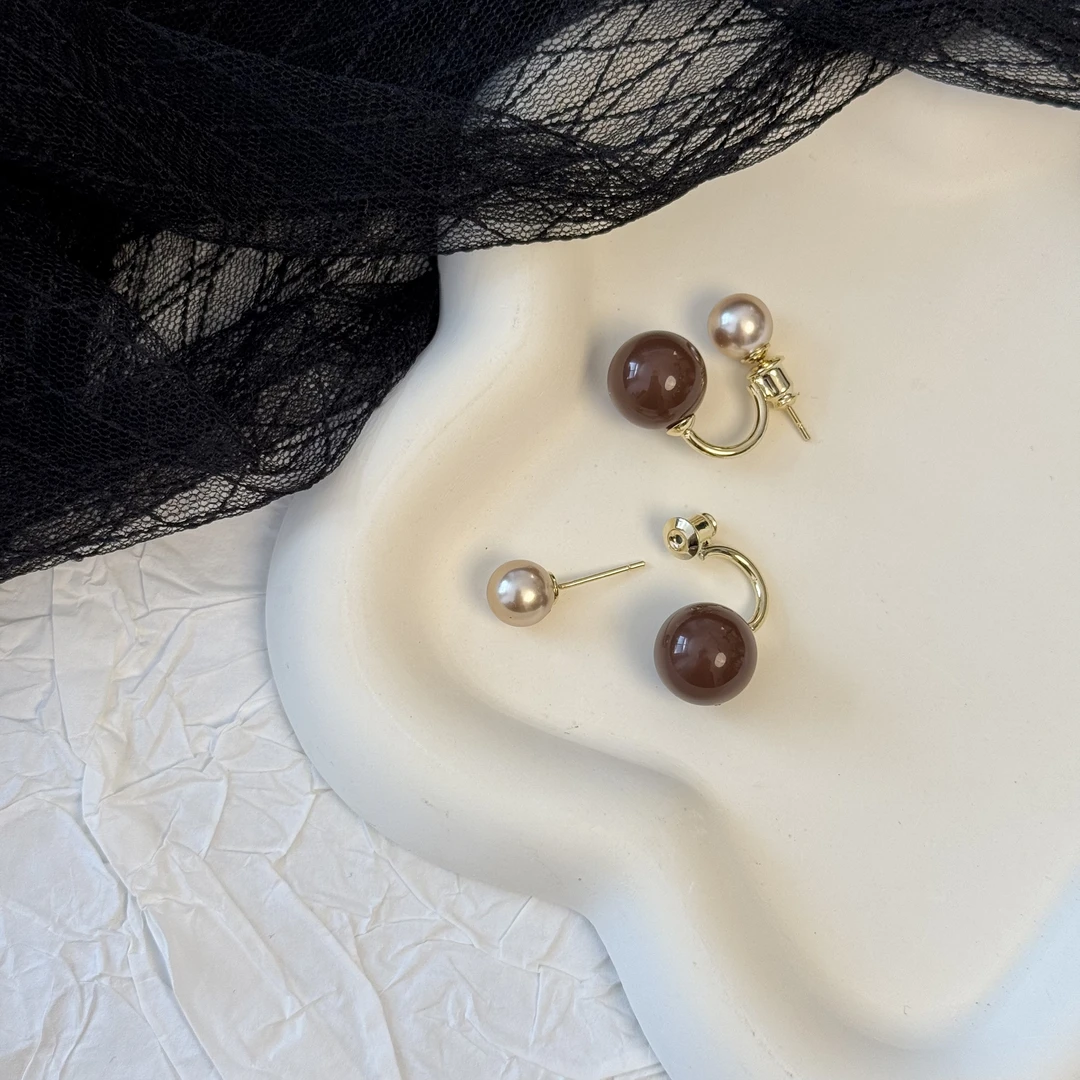 铜合金仿珍珠耳饰  韩式简约气质时尚珍珠滴油圆球前后戴耳钉