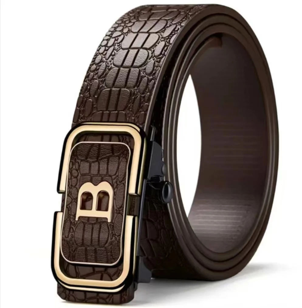 男款男士轻奢压花鳄鱼纹B字头皮带经典商务腰带z