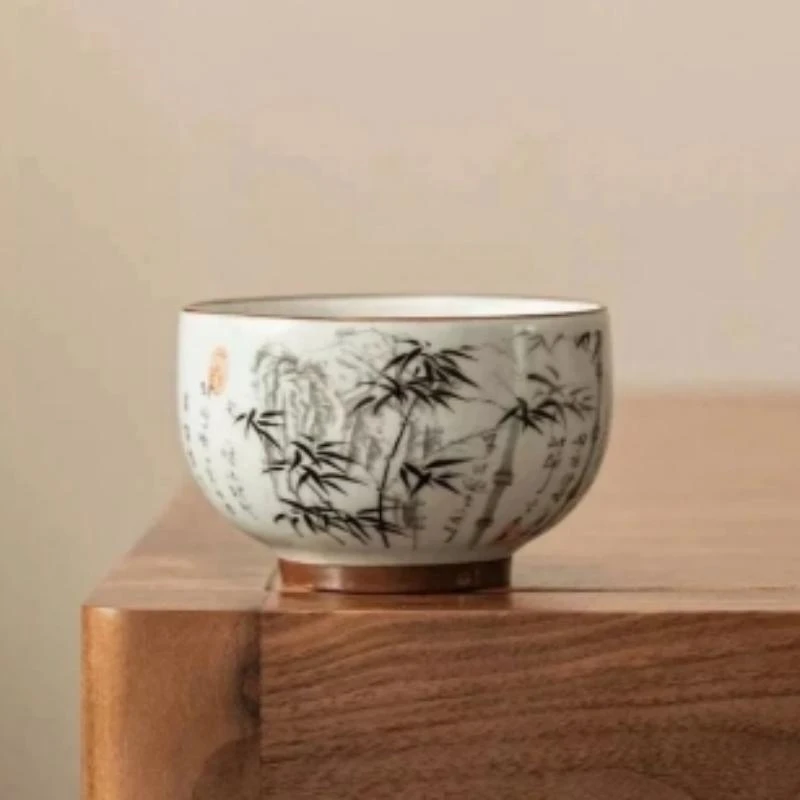 TJ077-墨竹铜钱杯 包邮