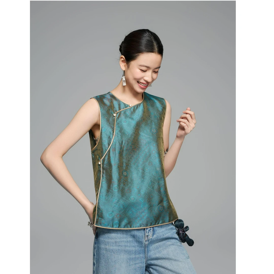 初见十三娘『夏至』手工高定桑蚕丝鎏金丝马甲新中式国风夏季清凉