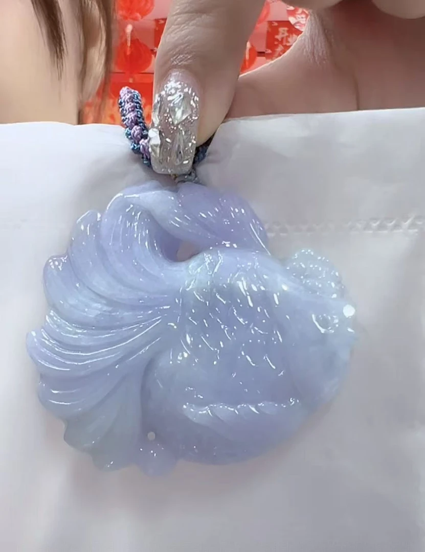 翡翠A货紫罗兰锦鲤（多样性发货发一个）宽53-55高52-54厚11-13送绳