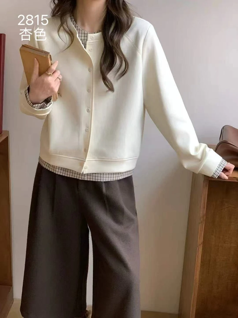 【HXQ 2815】圆领慵懒风适中女宽松型拼接卫衣气质秋季重工
