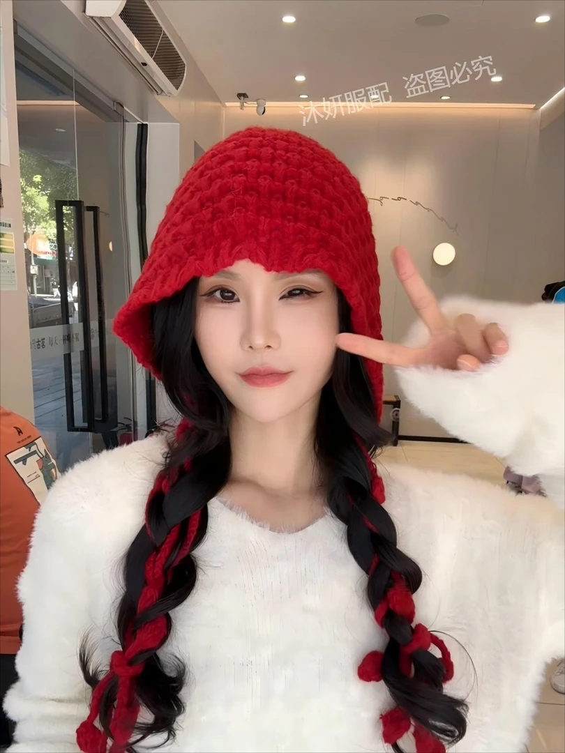 川西旅游镂空针织帽子女出游百搭流苏绑带安可雷穿搭毛线套头冷帽