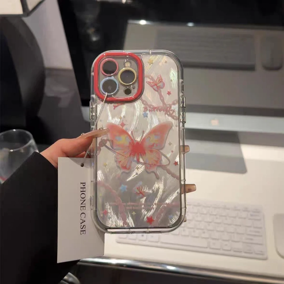 链条蝴蝶适用于苹果手机壳华为VIVO红米OPPO小米IQOO荣耀真我防摔